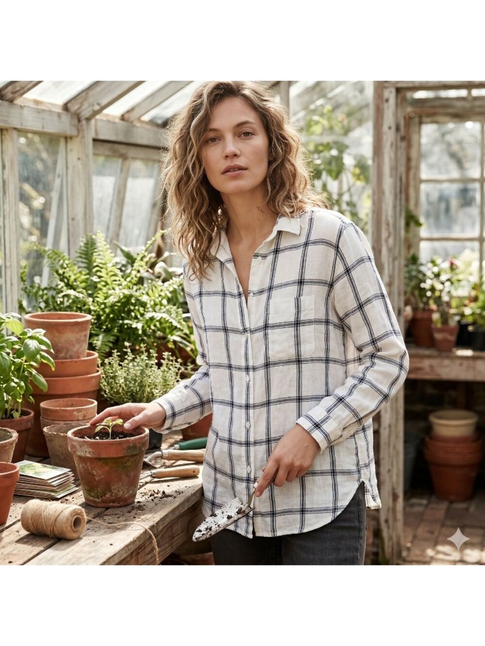Grayson The Hero Shirt Womens 03 Medium White Blue Plaid Button Down Cotton Top